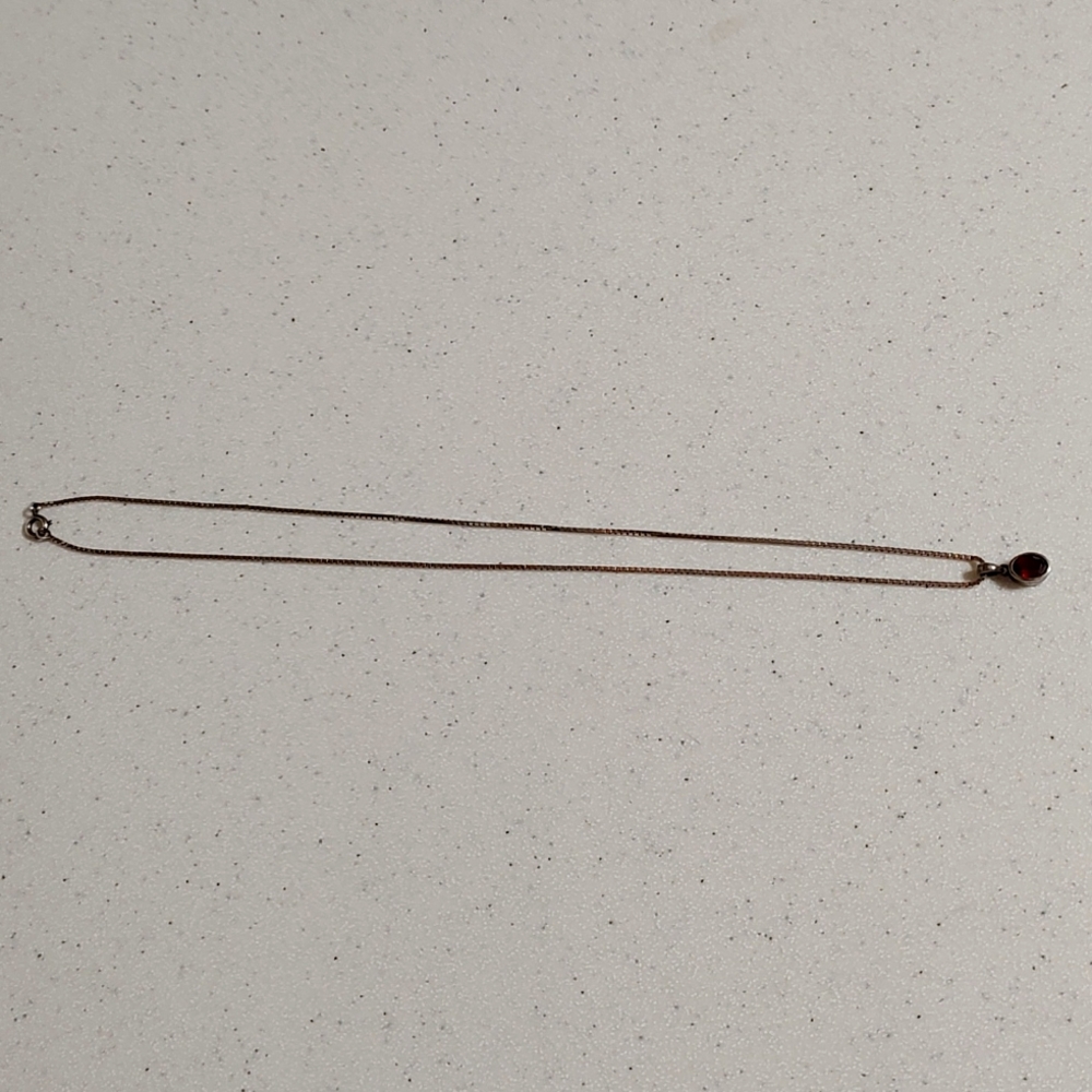 Sterling Silver Necklace. Red Pendant